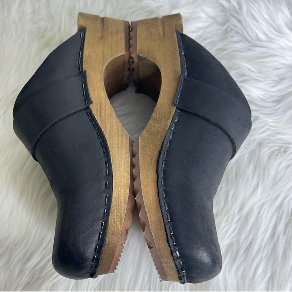 Sanita Black Leather Slip On Wooden Clogs Comfort Shoes Size 35 / 5 - Picture 6 of 8